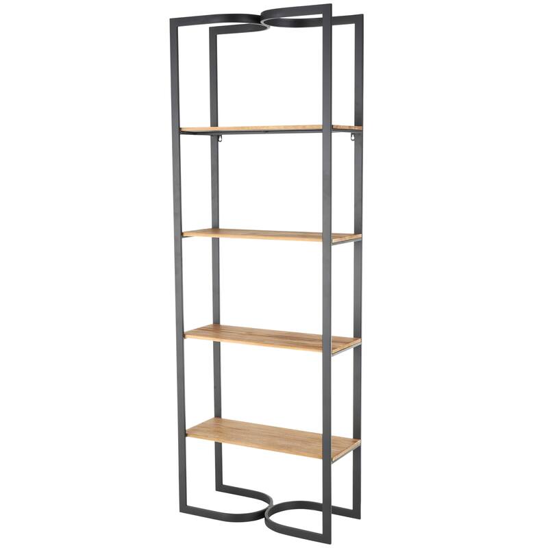 Metal 4 Tier Shelving Unit with Wood Shelves and Arched Designs - Black - Roche River Decor - 10"W x 24"L x 68"H