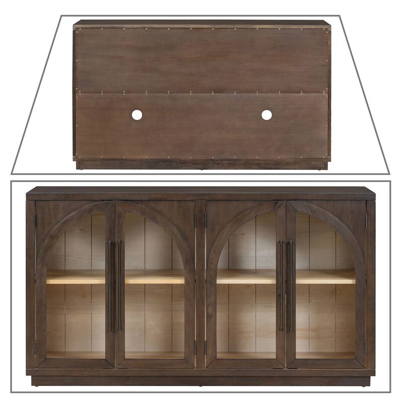 Retro Freestanding 4 Glass Door Wooden Sideboard Storage Buffet Cabinet