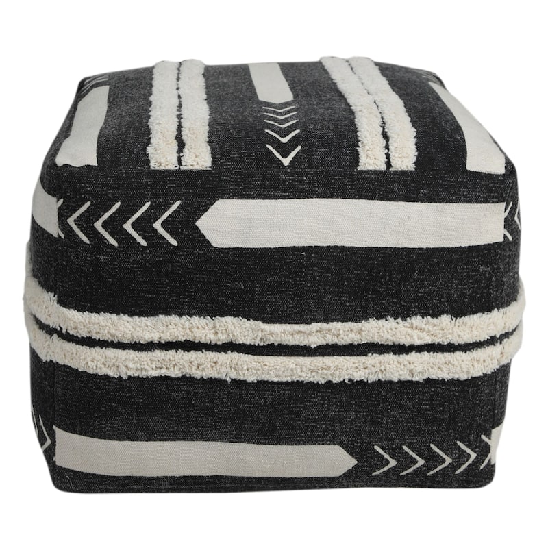 18" Black and White Chevron Stripe Square Pouf Ottoman