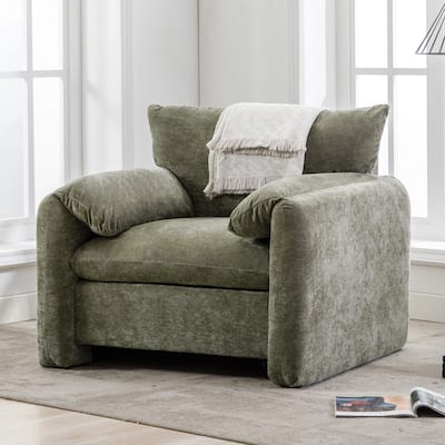 Oversized Chenille Accent Chair Modern Single Sofa Lounge Chair 38.6'' W Armchair Sofa for Living Room, Bedroom, Matcha Green