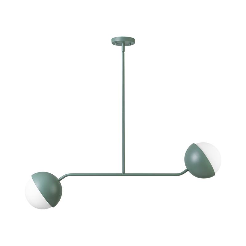 39" W Modern Asymmetric Green Pendant for Kitchen Island with Milk Glass Globe Shade - 38.6 in. W x 13.4 in. H x 7.5 in. D