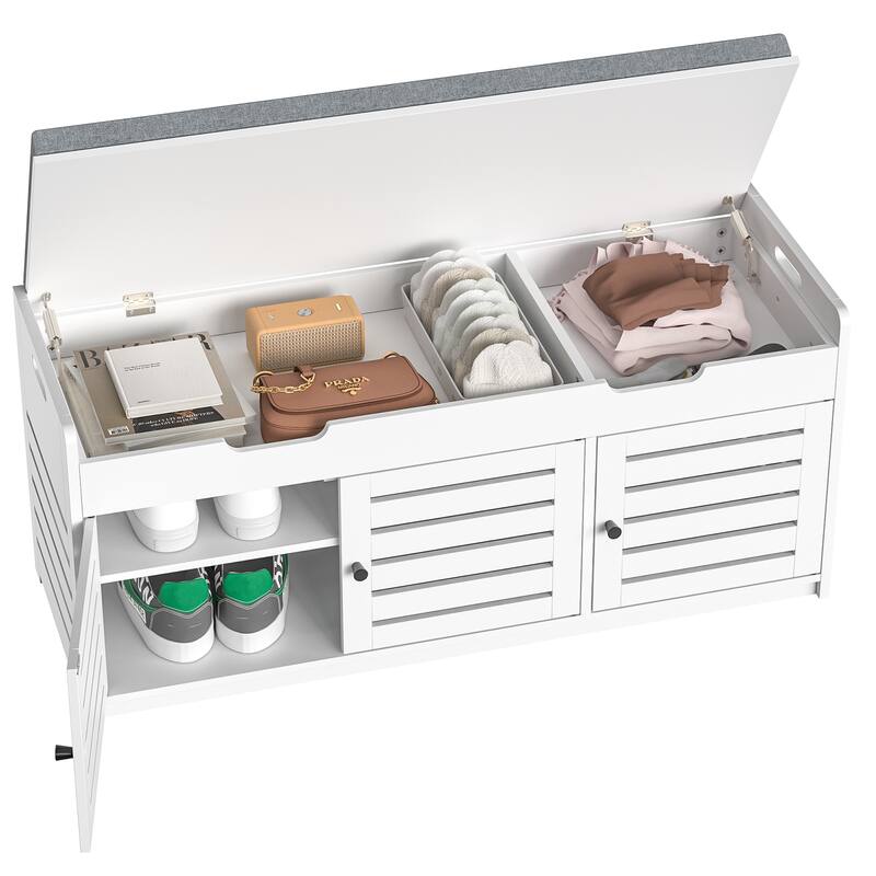 Giluta 2-Tier Shoe Storage Bench with Cushioned Seat, Lift Top & Adjustable Shelf - White