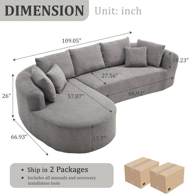 109" Cloud Sectional Couch, Boneless L-Shaped Sofa with Chaise, Corduroy Upholstery, Memory Foam