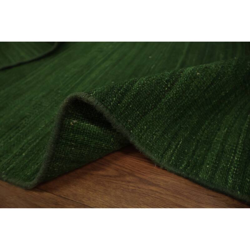 Hand Woven Oriental 100% Wool Carpet Modern Solid Green Kilim Area Rug - 8' 1'' X 8' 3''
