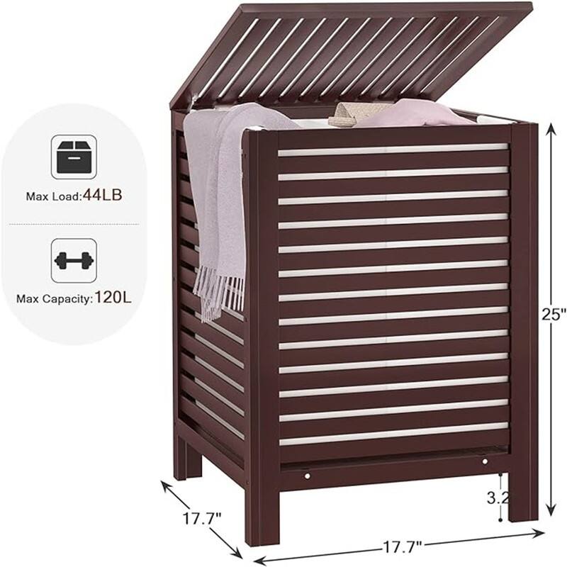 Bamboo Laundry Hamper, 2-Section 120L - 18.31"L x 18.31"W x 25.59"H