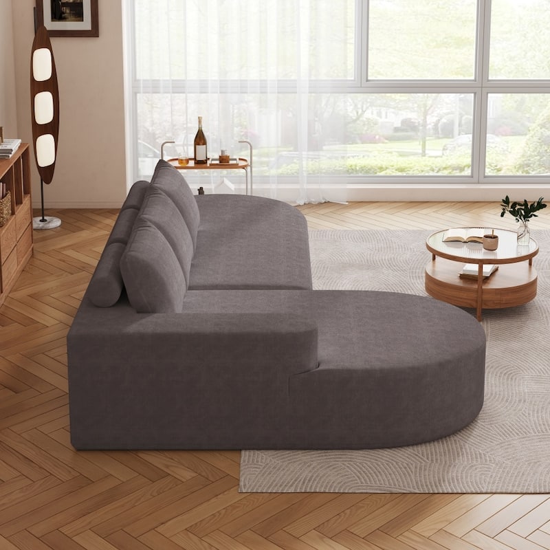 108.5" Modern Curved Chenille Upholstered Sectional Sofa with 3 Pillows