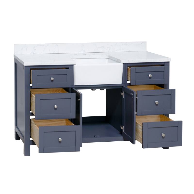 KitchenBathCollection Yorkshire 60" Single Farmhouse Vanity with Engineered Marble Top
