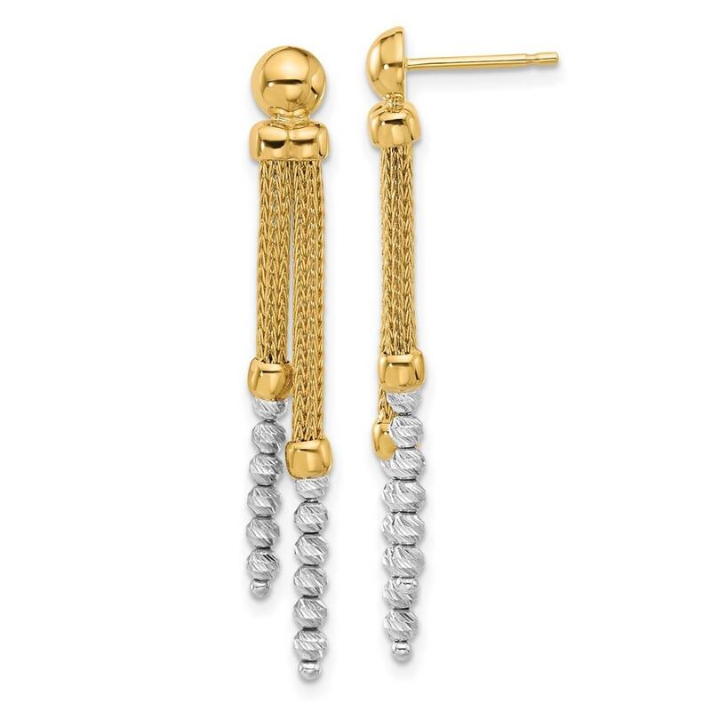 Curata 14k Two Tone Gold Polished Sparkle Cut Beaded Guardian Angel Post Earrings - 19x5.25mm