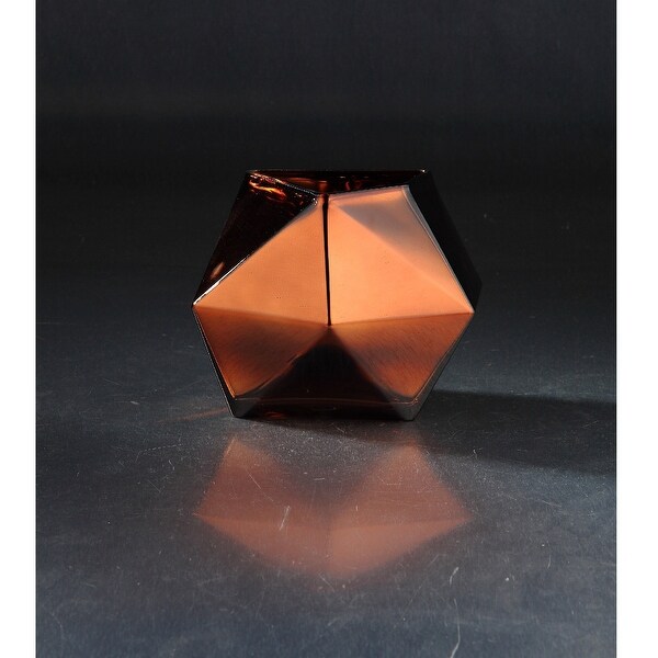 8” Chocolate Brown Geometric Faceted Glass Vase - N/A