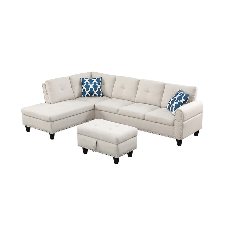 Alger 98" Wide Left Hand Facing Sofa & Chaise with Ottoman
