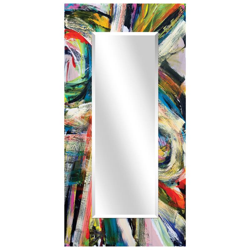 Abstract Rectangular Beveled Wall Mirror, Leaner,Large Mirror, Bathroom Mirror,Cheval Mirror,Ready to Hang - 36 x 72 White/Multi