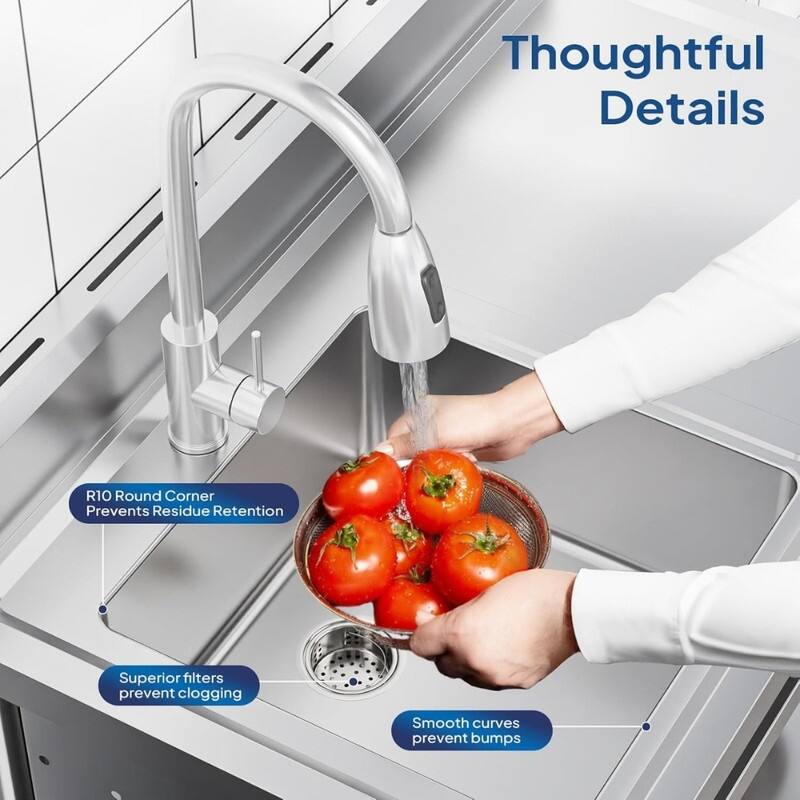 39 In. Freestanding Stainless Steel Single Bowl Kitchen Sink In Silver With Shelves And Hanging Hooks - N/A