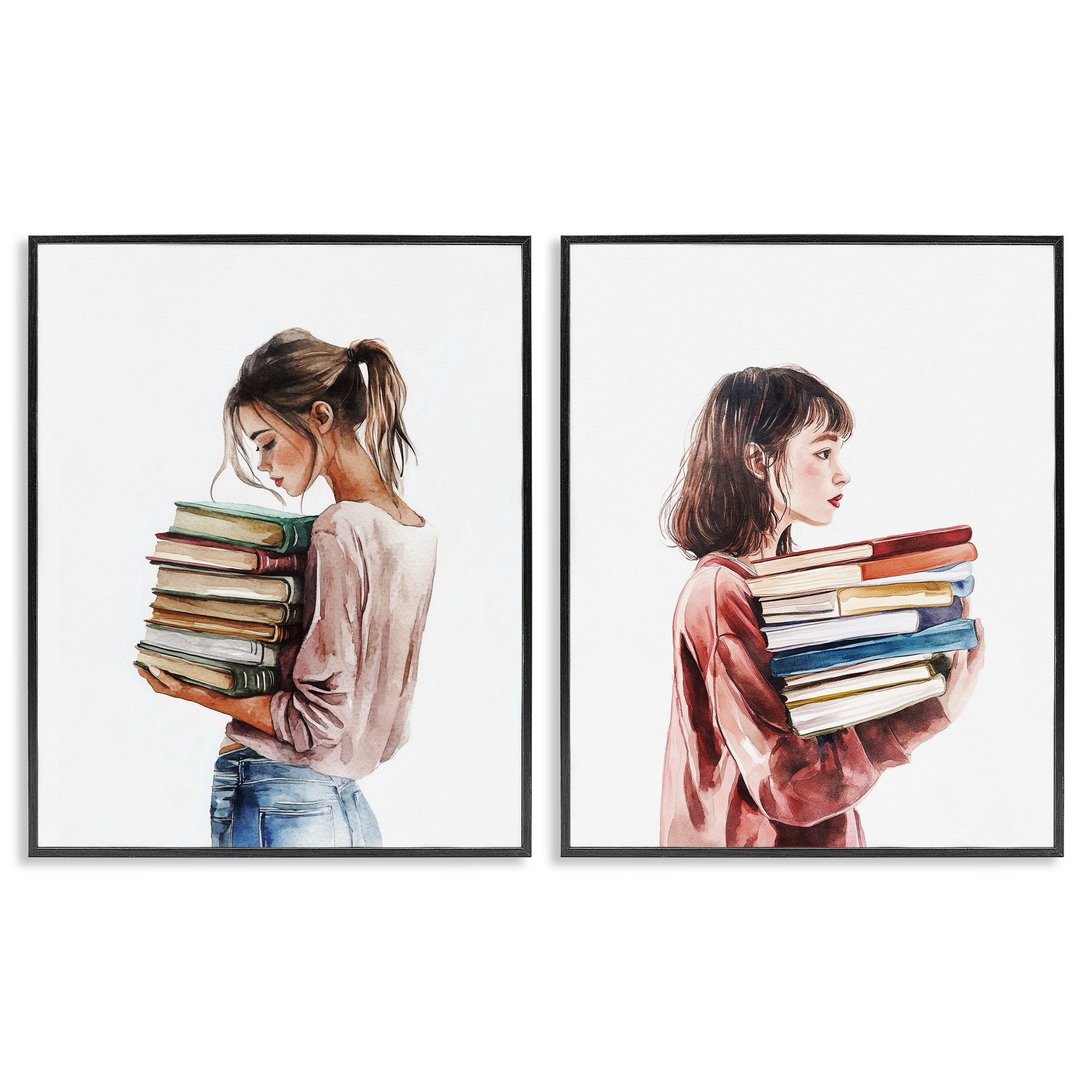 Stupell Girls & Library Book Stacks Framed Giclee Art Design By Svetlana Aleynikova (Set of 2)