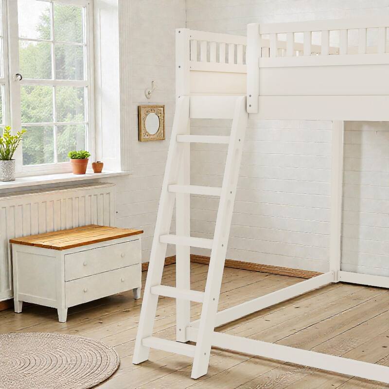 Loft Bed with Upholstered Headboard, Storage Shelves, Ladder and Slide, Solid Wood Frame