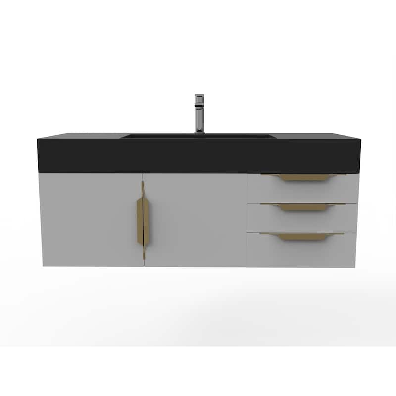 Amazon 48" Wall Mounted Bathroom Vanity Set w/ Black Top