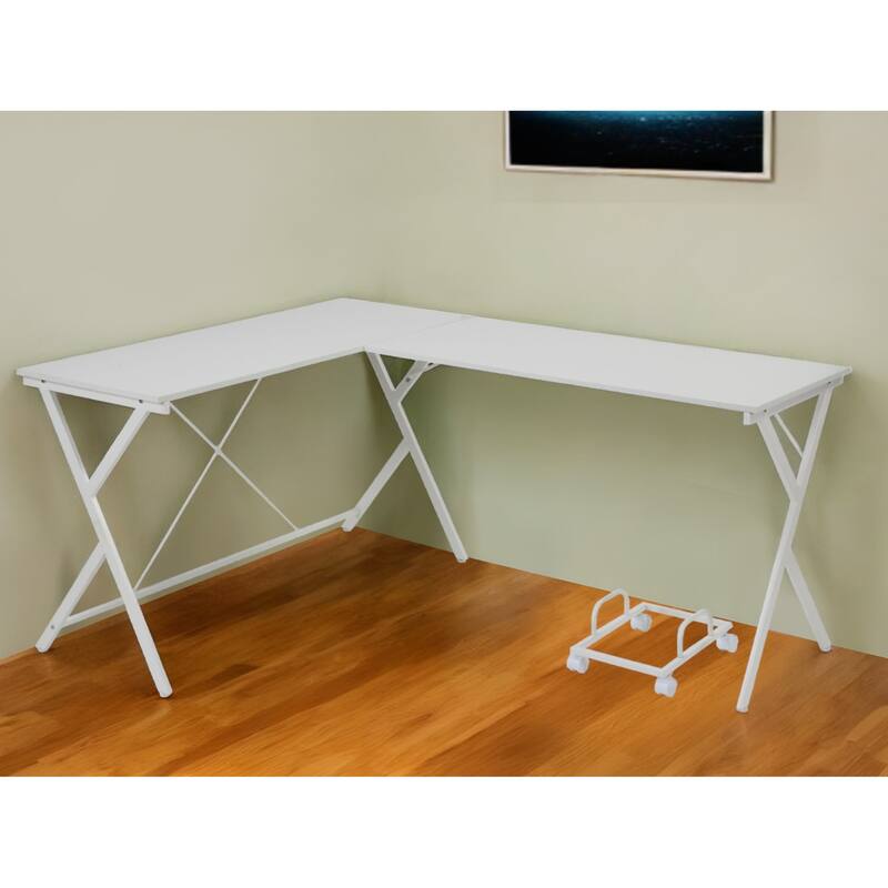 62" White L Shape Computer Desk - White