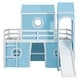 preview thumbnail 12 of 57, House Low Loft Bed with Slide & Tent Solid Wood Kids Loft Bed Frame with Tower and Ladders for Kids Teens Boys & Girls