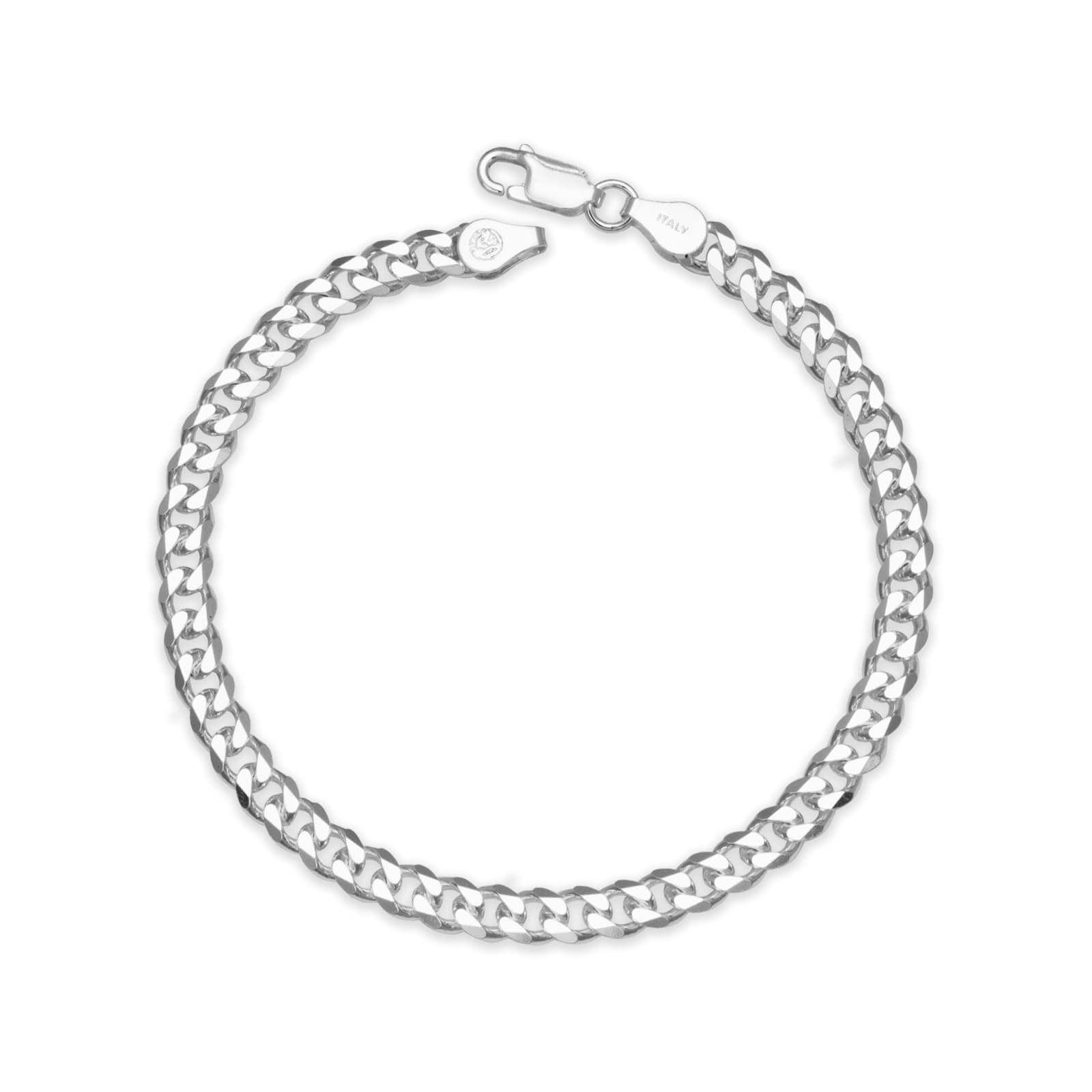 Curata 925 Sterling Silver Italian Men's 6mm Curb Chain Bracelet - White