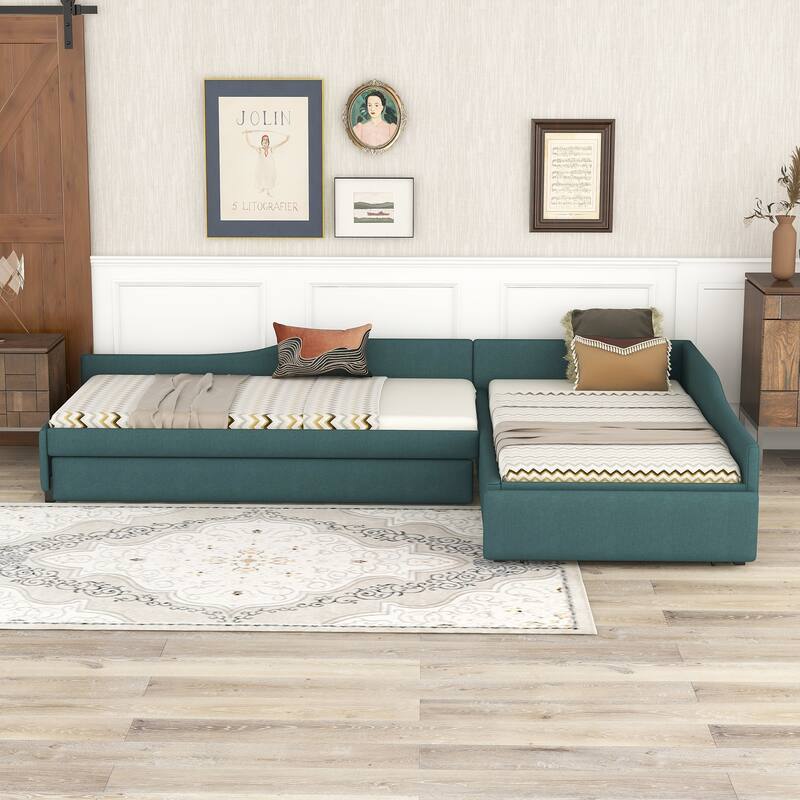 Elegant Upholstered Twin Daybed with Trundle & Storage Drawer, No Box Spring Needed, Cozy Sofa Bed for Living Rooms
