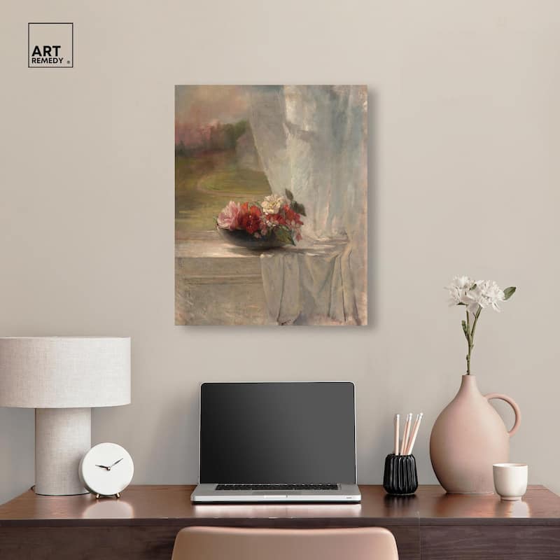 Flowers on a Window Ledge 1861 Canvas by Art Remedy, Gallery Wrapped