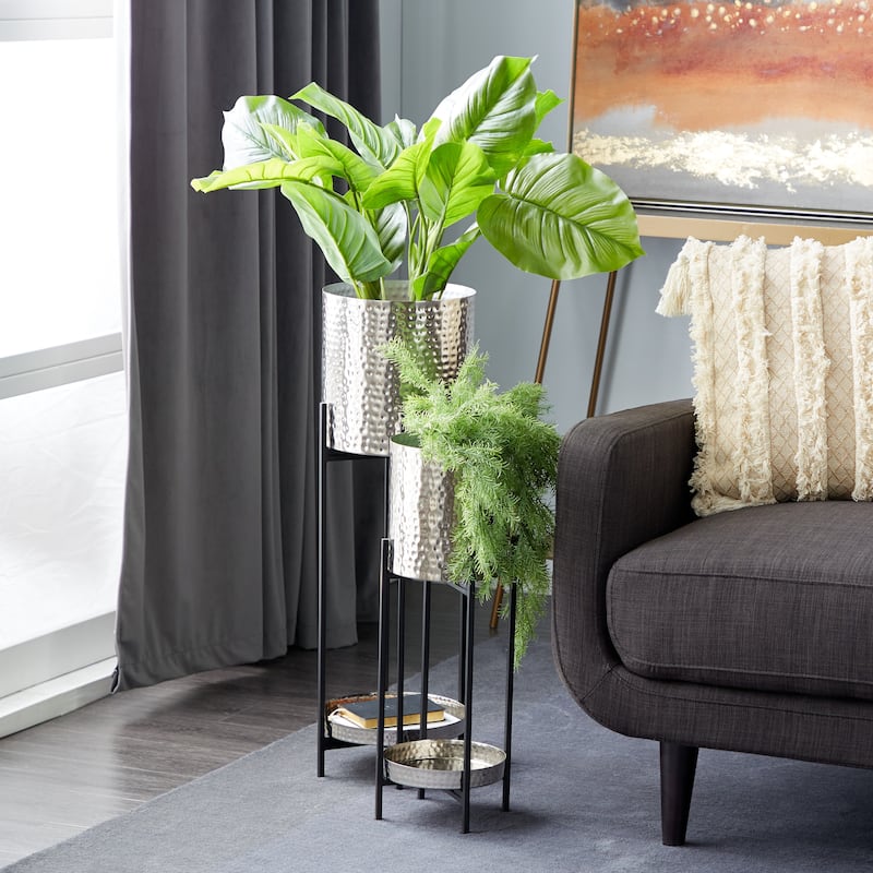 Black or Silver Modern Glam Contemporary Planter Stand (Set of 2) - S/2 24", 33"H