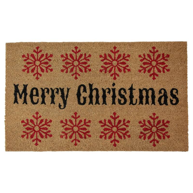 Natural Coir Merry Christmas Snowflake Doormat 18" x 30"