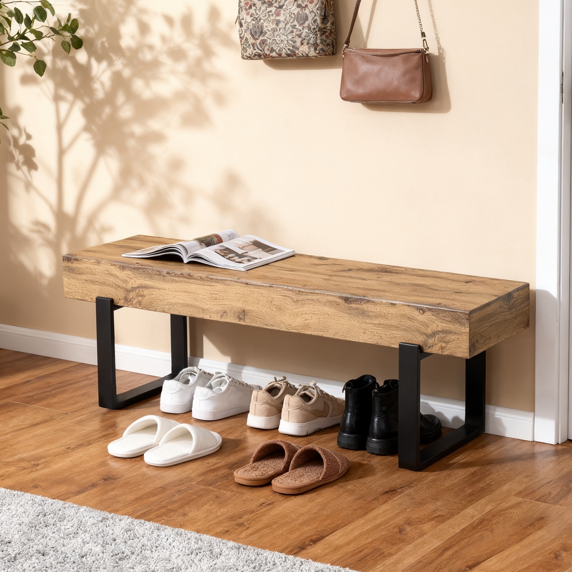 Farmhouse Indoor Kitchen Table Benches, Bed Bench, Industrial Shoe Bench, Entryway Benches