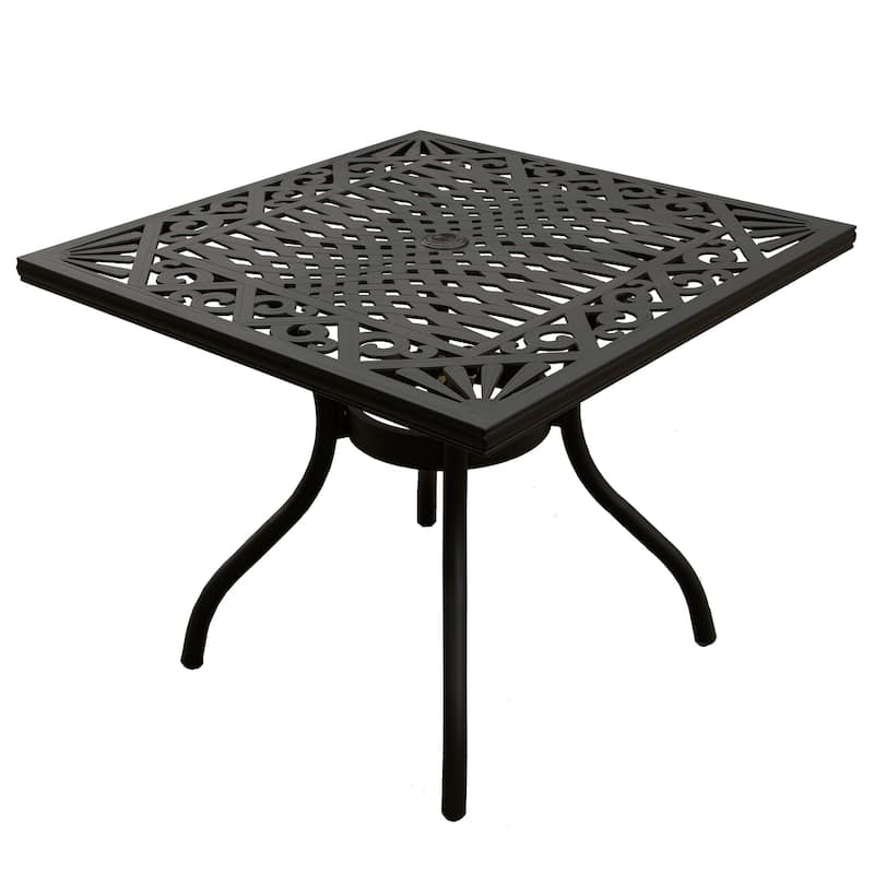 Modern Ornate Outdoor Mesh Aluminum 37-in Square Patio Dining Set with Four Chairs - N/A