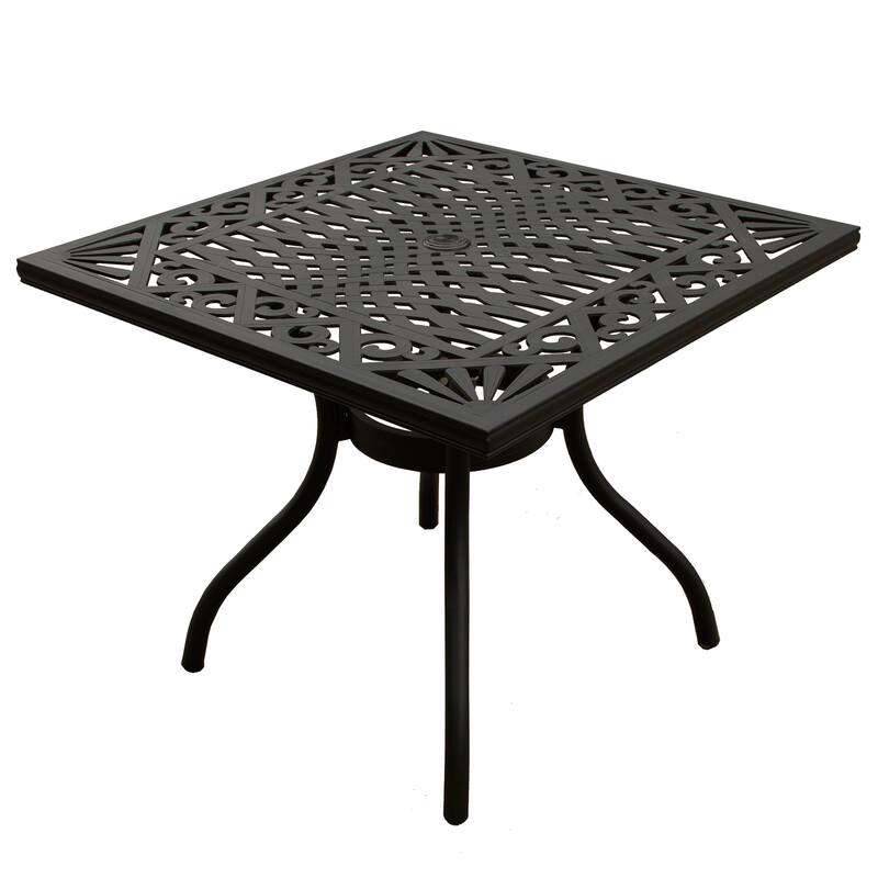 Ornate Outdoor Aluminum Black 37-in Square Patio Dining Table - Black