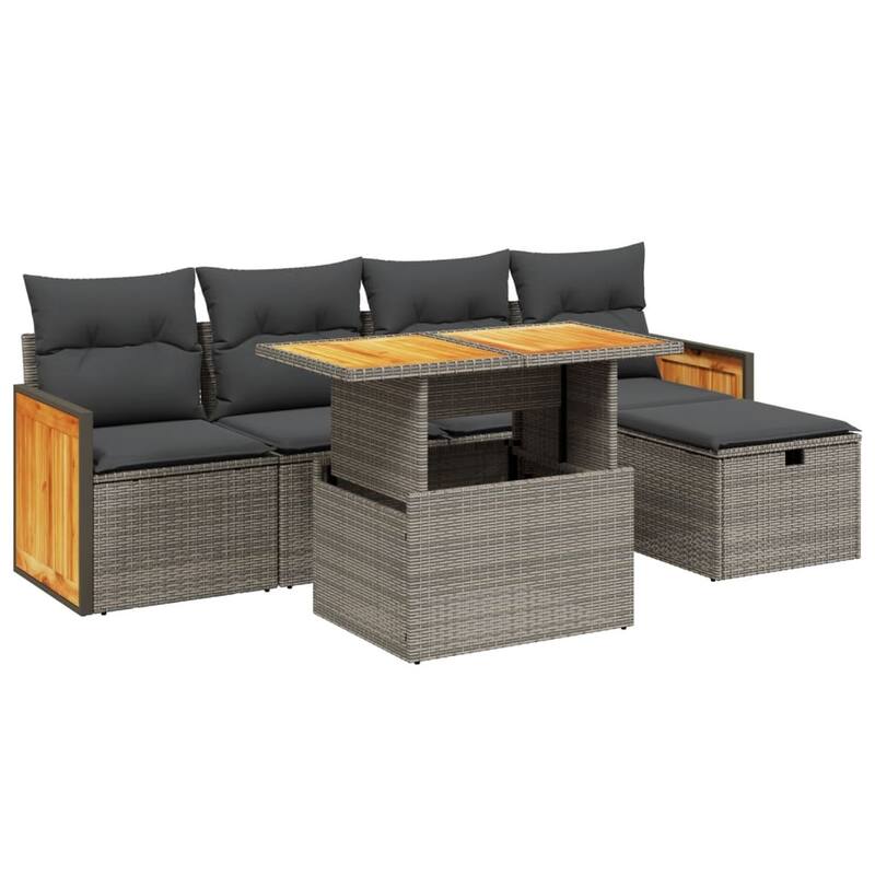 vidaXL Patio Sofa Set with Cushions Outdoor Furniture 6 Piece Poly Rattan