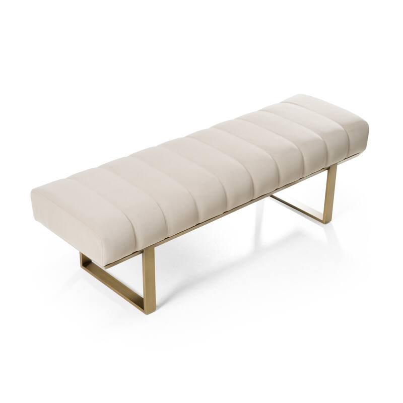 Modrest Robles Modern Beige Fabric & Antique Brass Dining Bench