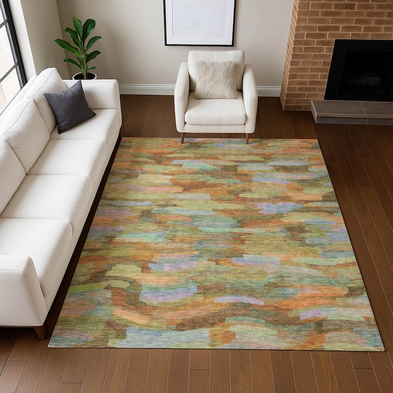 Machine Washable Indoor/ Outdoor Abstract Rock Chantille Rug