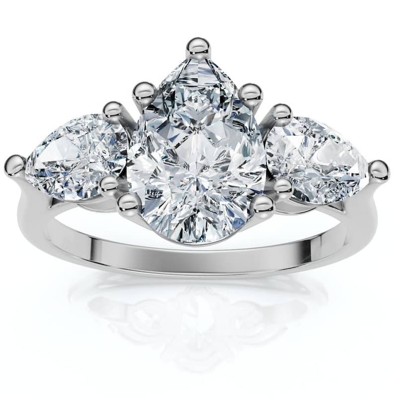 Bliss Diamond 2Ct TW Pear Shape Three Stone Diamond Engagement Ring in Gold Lab Grown - 7.5 - White