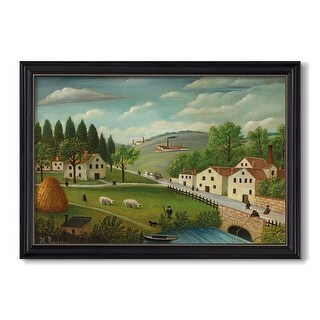 Pastoral Landscape with Stream Fisherman and Strollers c 1875-1880-Henri Rousseau-Custom Framed Canvas