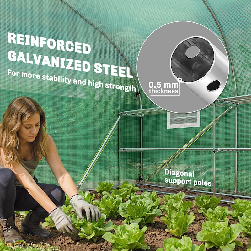 Outsunny 10'x11'x6' Walk-in Tunnel Greenhouse with Shelves, Mesh Door and Windows, Plant Hot House with PE Cover