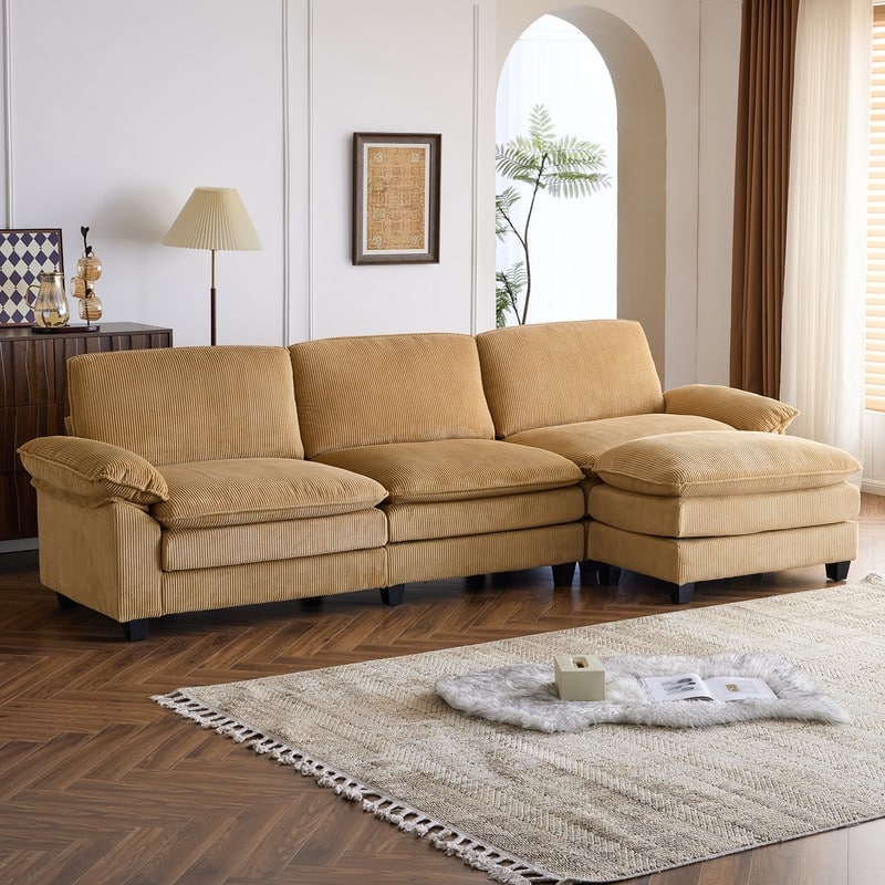 120 in. W Pillow Top Arm Double-Layer Cushion Cloud Sofa Couch - 120'' 3-Seat - Brown