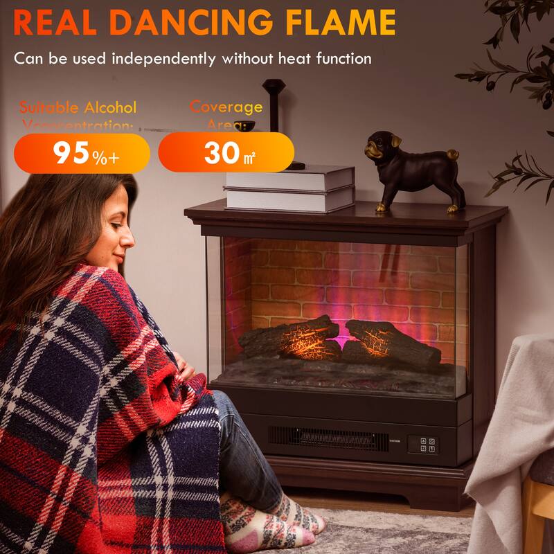 26" Electric Fireplace Heater with 7 Flame Brightness Levels, Remote Control, Auto Shut-Off & 12-Hour Timer
