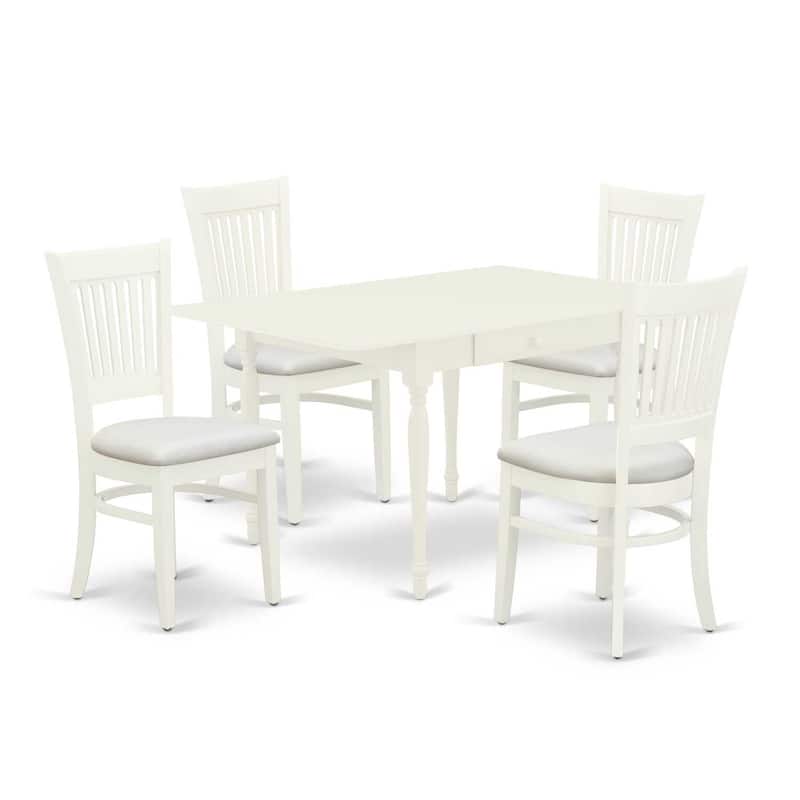 Mid Century Dining Table Set with 4 Chairs - Boho Kitchen Dinette Set - Linen White Finish