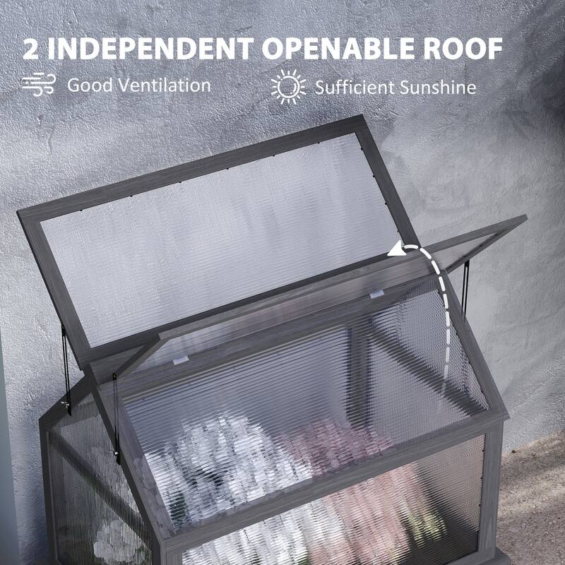 Outsunny Raised Garden Bed with Polycarbonate Greenhouse, Garden Wooden Cold Frame Greenhouse