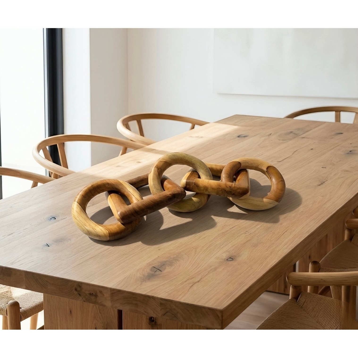 Wood Chain Link Sculpture - Hand Carved 2 Round 1 Square Link Decor, Rustic Modern Accent