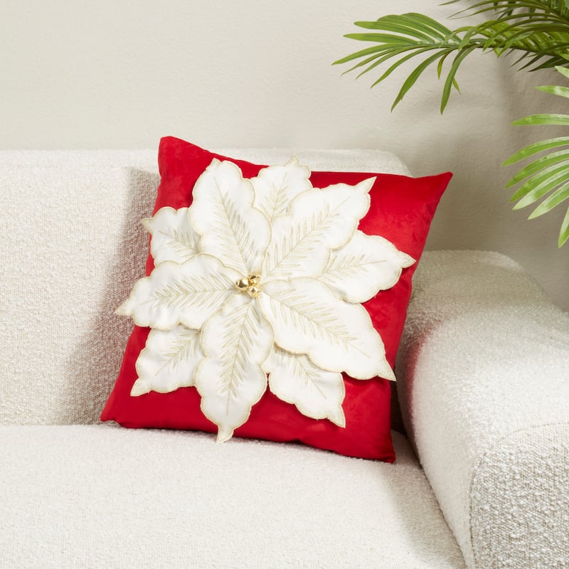 Velvet Poinsettia Throw Pillow