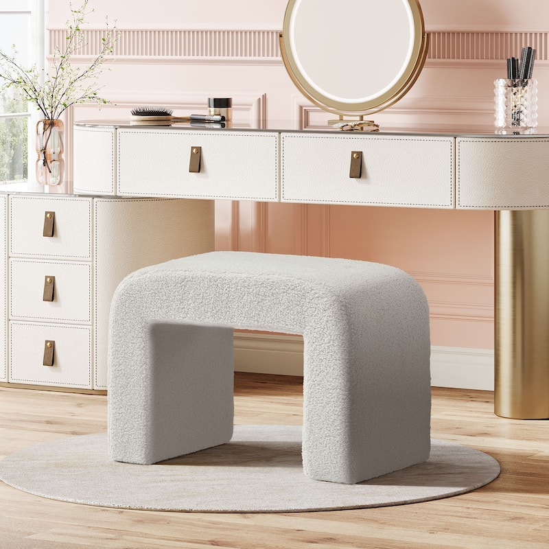 Upholstered Vanity Stool, Arched Ottoman Footrest, Dressing Chair Sofa Footstool Shoe Bench - Grey