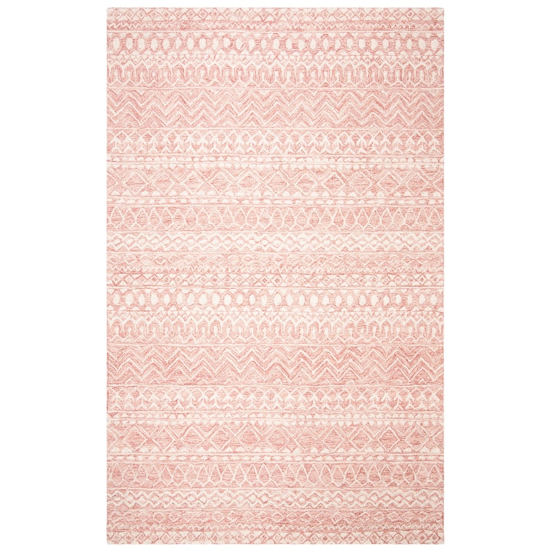 SAFAVIEH, Handmade Micro-Loop Fedosia Wool Rug - 5' x 8' - Pink/Ivory