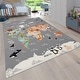 preview thumbnail 1 of 6, Kids Rug Play Mat with World Map & Charming Animals in Grey 2'8" x 4'11"