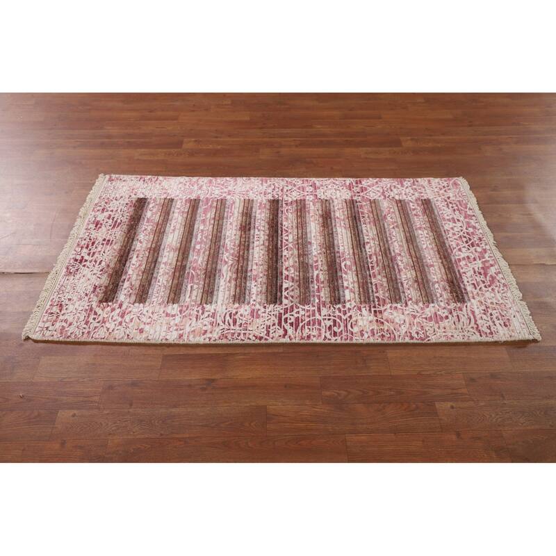 Striped / Modern Abstract Accent Rug Hand-Knotted Wool Carpet - 2'8"x 4'10"