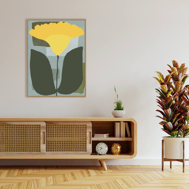Big yellow bloom by Little Dean Framed Canvas Wall Art Print - Sylvie Maple