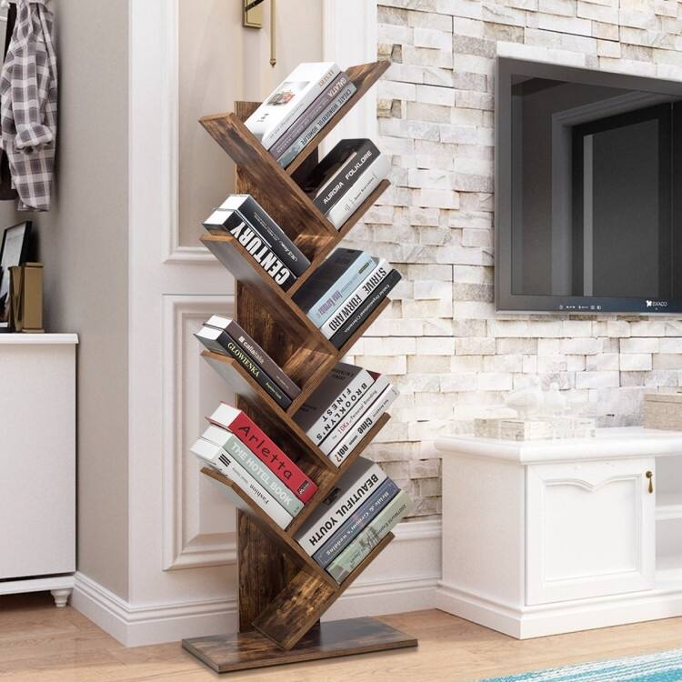 8-Tier Tree Bookshelf for Living Room with Large Storage and Stability - 20" L x 11" W x 55" H