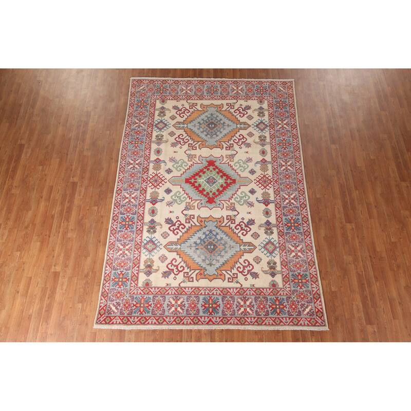 Kazak Living Room Area Rug Hand-Knotted Wool Carpet - 6'9" x 10'1"