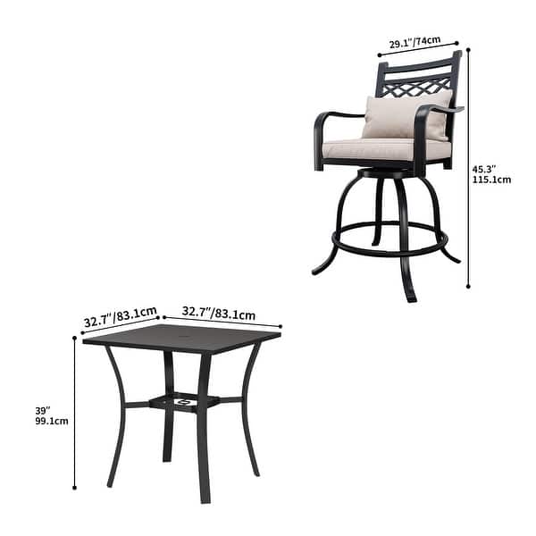 dimension image slide 0 of 2, Outdoor Swivel Dining Set with 29"W Cushion Chairs, Patio Table