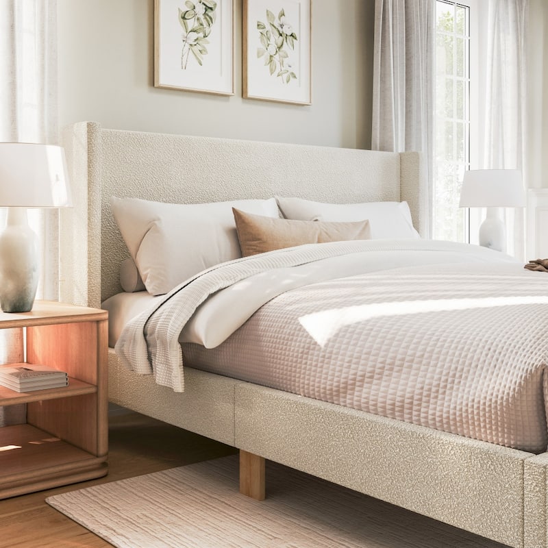 Martha Stewart Upholstered Platform Bed with Wingback Headboard